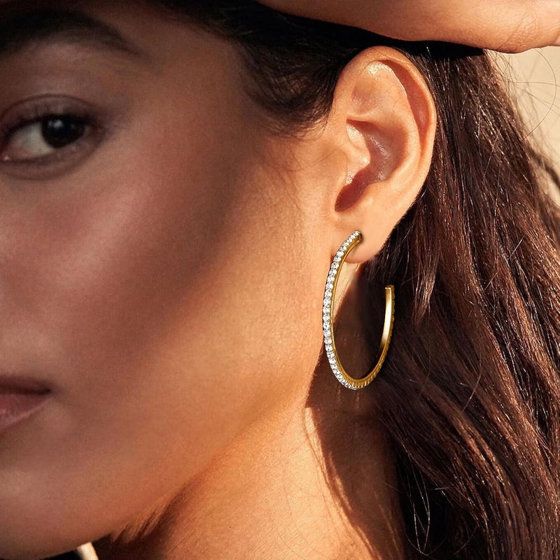 Adramata Clip On Hoop Earrings for Women Non Pierced Ears,Gold Clip On Earrings Non Piercing Big Stainless Steel Fake Hoops Lightweight 30-60mm - Image 4
